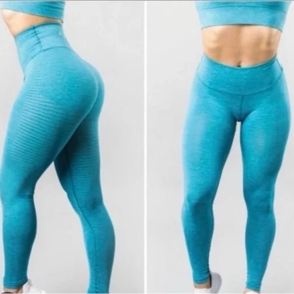 New, Alphalete Halo Leggings Vivid Blue XL Compression+ribbing High Waist - Picture 3 of 10